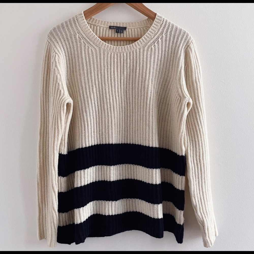 Vince cream navy cashmere blend sweater